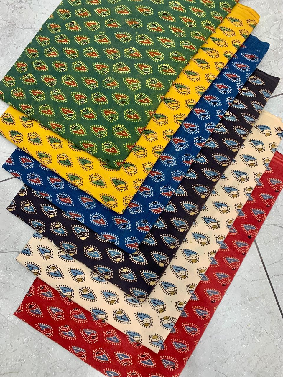 Colour-multi Ajrakh pure cotton handblock print fabric for wholesale buyers – eco-dyed and artisan produced by Fabtexs